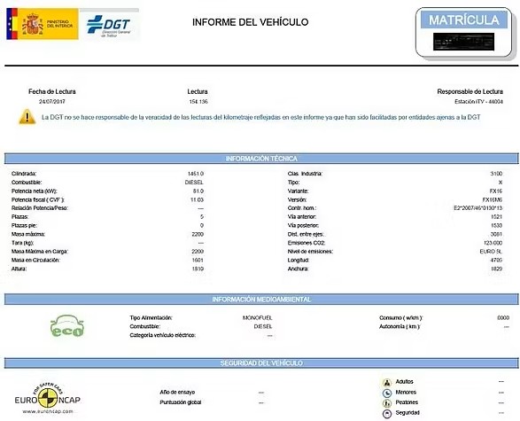 Detalle de ejemplo de informe de vehículo